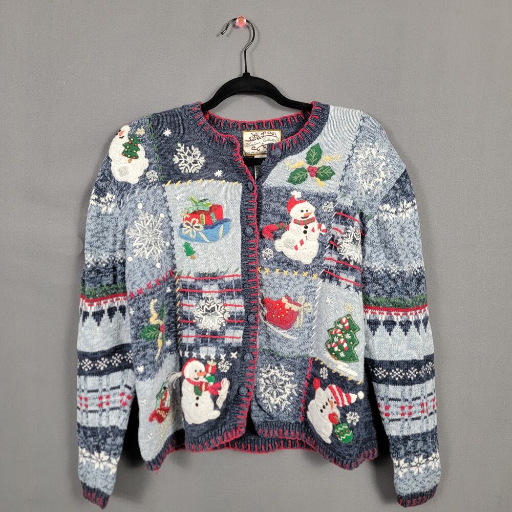 Vintage Heirloom Collectibles Womens M Christmas Sweater Snowman Applique